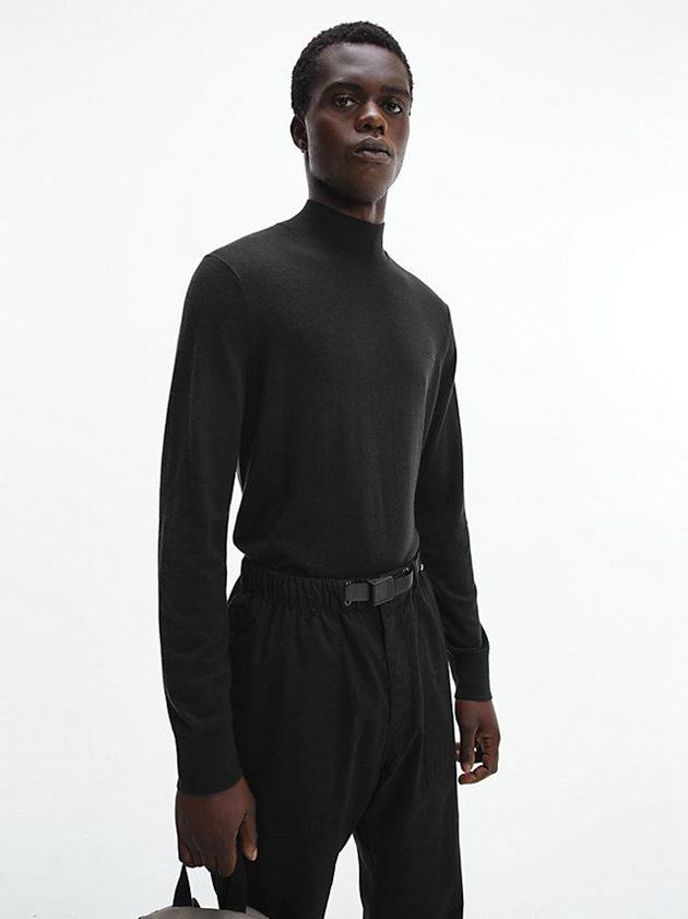 Calvin Klein USA Recycled Mock Neck Jumper Mens Sweater Black 7836150-IE